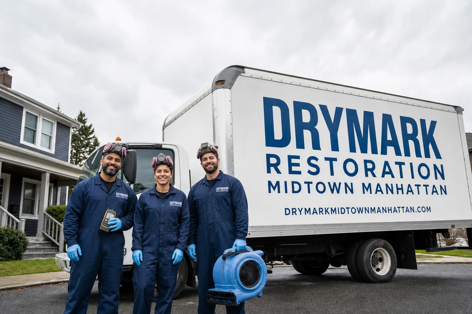 DryMark Restoration Midtown Manhattan damage restoration service vehicle and crew in Midtown Manhattan, NY